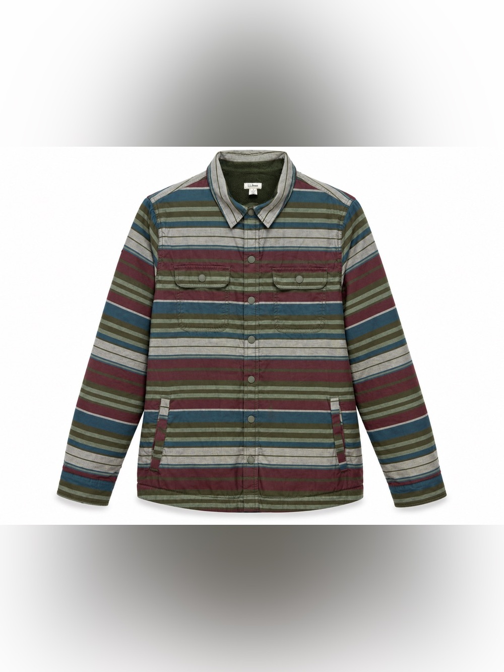 L.L.Bean Men’s Medium Striped Fleece Lined Snap Front Shirt Jacket Shacket
